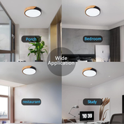 Modern LED Ceiling Light 24W, Oak & Iron Frame, 1600LM Cool White 6000K, Ideal for Living Room & Hallway
