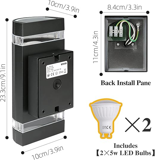Modern Outdoor Wall Light with Up Down LED Bulbs