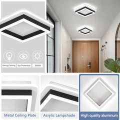 Square Modern Led Ceiling Light Fixture, 24W Black Flush Mount Hallway Ceiling Light Small Close to Ceiling Lamp for Living Room Bedroom Kitchen Balcony Cloakroom (Cool White, 6000K)