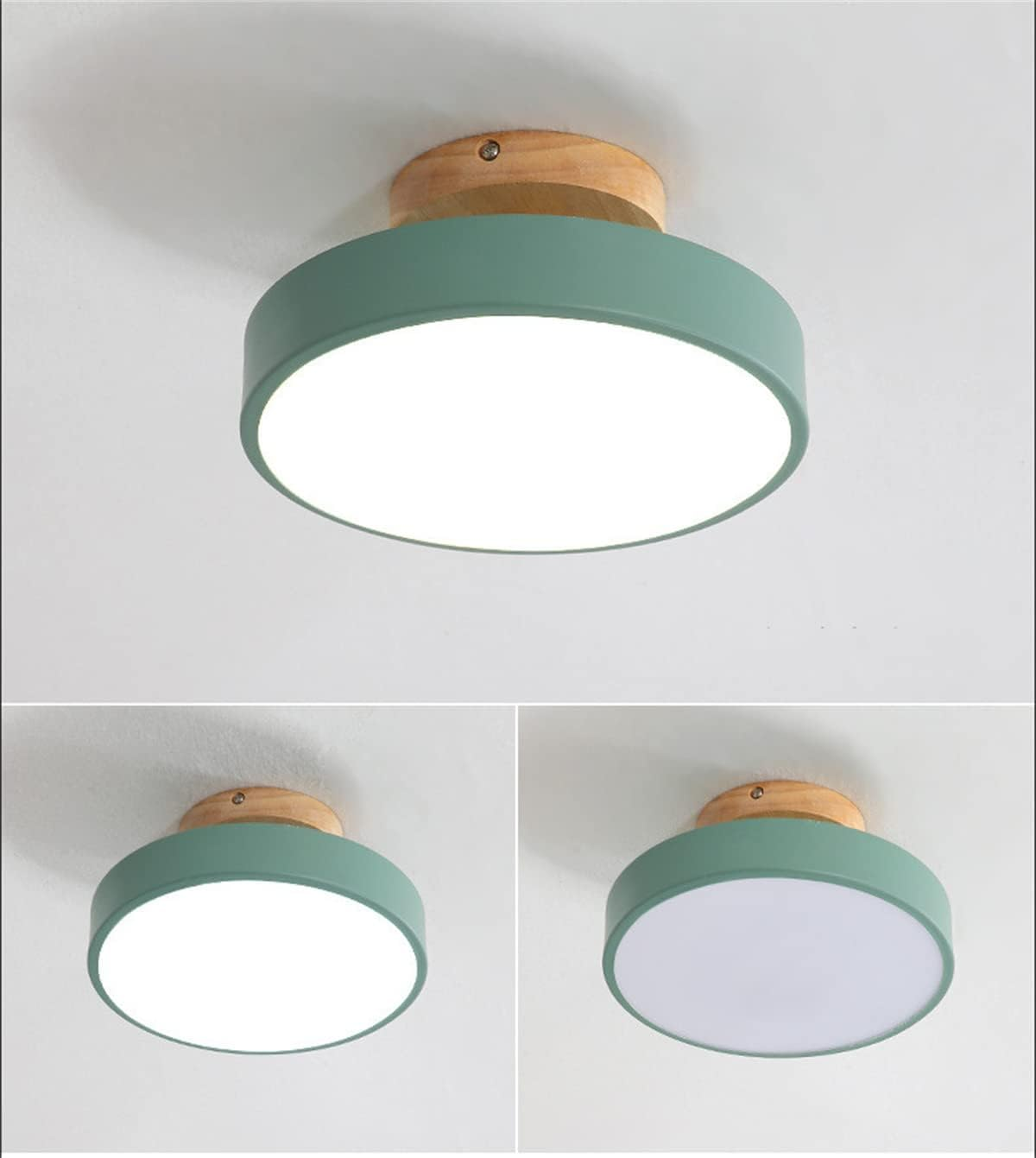 12W 8.6 Inch Green LED Ceiling Light, 3 Adjustable Color Temperatures (3000K/4000K/6000K), Modern Wood Flush Mount for Living Room, Bedroom, Kitchen, and Hallway
