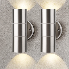 Modern Outdoor Up Down Wall Light – Stainless Steel, IP65 Waterproof, Mains Powered Exterior Sconce for Porch, Patio, or Garage