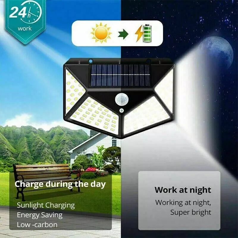 100 LED Solar Security Light, PIR Motion Sensor Wall Light, 3 Modes, 270° Wide Angle, IP65 Waterproof for Outdoor Garden Fence Yard & Pathway