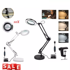 10X Magnifying Glass Desk Light Magnifier LED Lamp Reading Lamp With Base& Clamp