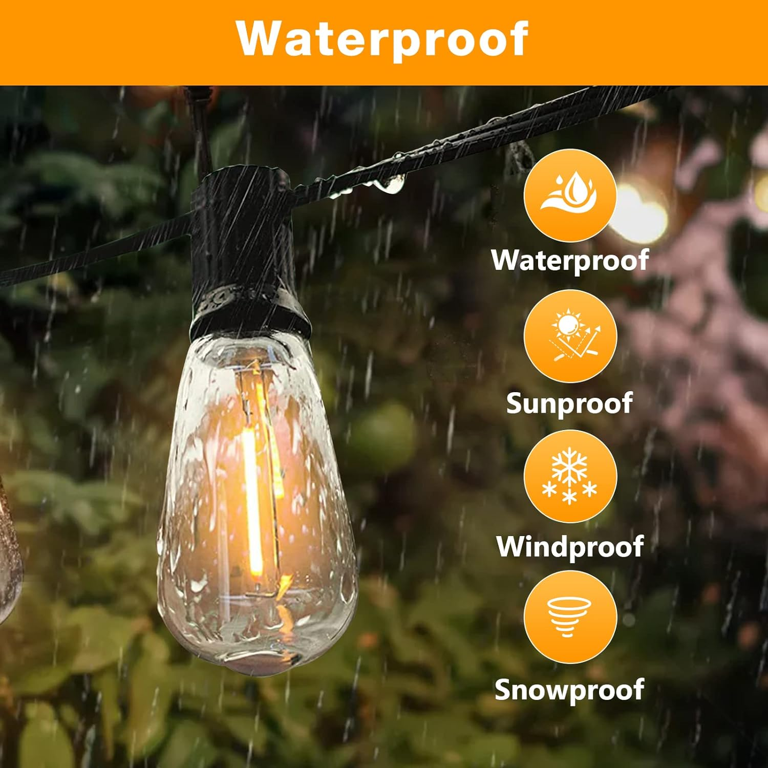 24FT Outdoor Festoon String Lights, 25 ST64 Vintage-Style LED Bulbs, Waterproof, 3000K Warm White, Mains Powered for Garden, Patio, Party