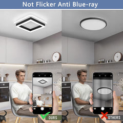 Square Modern Led Ceiling Light Fixture, 24W Black Flush Mount Hallway Ceiling Light Small Close to Ceiling Lamp for Living Room Bedroom Kitchen Balcony Cloakroom (Cool White, 6000K)