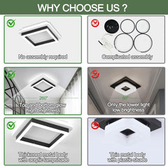 Square Modern Led Ceiling Light Fixture, 24W Black Flush Mount Hallway Ceiling Light Small Close to Ceiling Lamp for Living Room Bedroom Kitchen Balcony Cloakroom (Cool White, 6000K)