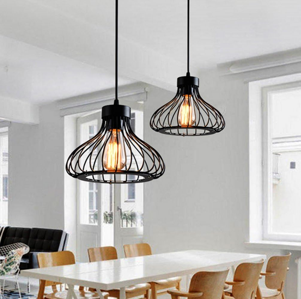 Industrial Retro Cage Ceiling Pendant Light, Vintage Hanging Lighting Fixture for Kitchen, Dining, and Loft Spaces