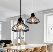 Industrial Retro Cage Ceiling Pendant Light, Vintage Hanging Lighting Fixture for Kitchen, Dining, and Loft Spaces