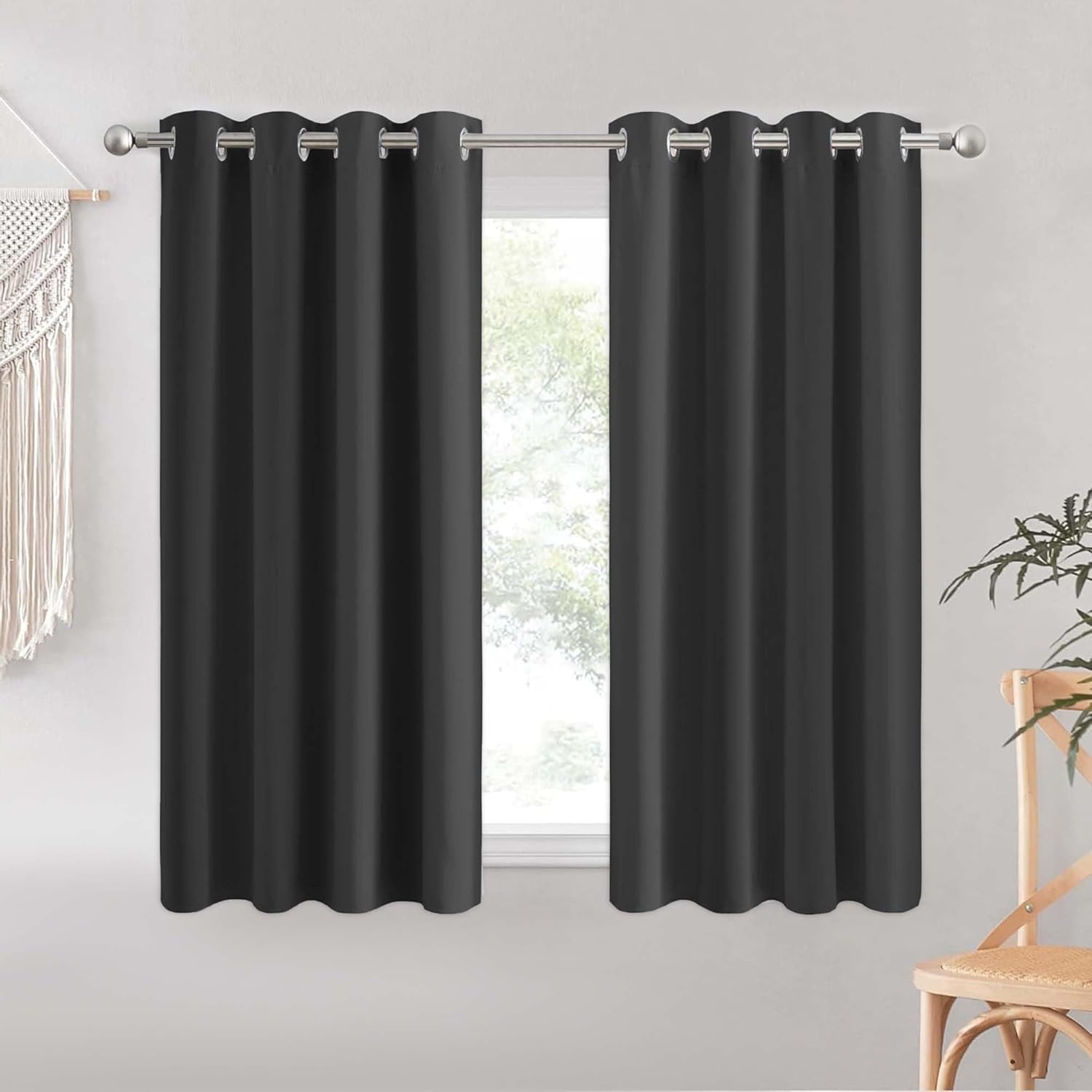 Thermal Blackout Curtains 46x54" – Grey Eyelet Room Darkening Drapes, 2 Panels