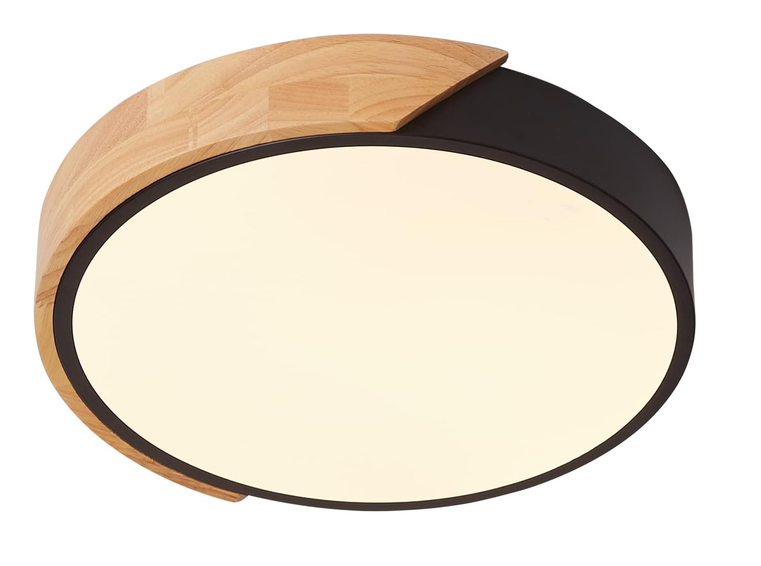 Modern LED Ceiling Light 24W, Oak & Iron Frame, 1600LM Cool White 6000K, Ideal for Living Room & Hallway