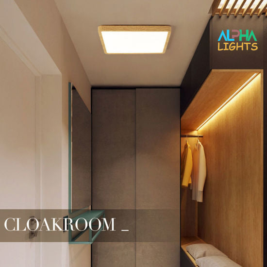 Flush mount square Wood led ceiling light