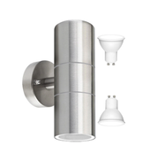 Modern Outdoor Up Down Wall Light – Stainless Steel, IP65 Waterproof, Mains Powered Exterior Sconce for Porch, Patio, or Garage