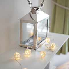 3m 20 Lamp Warm White Rattan Ball Fairy Lights with Remote Control - Perfect for Christmas and Indoor Décor