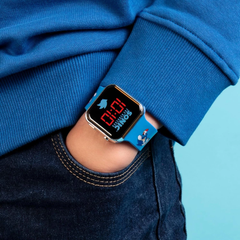 Hedgehog Blue LED Digital Watch with Printed Silicone Strap for Kids