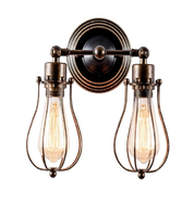Adjustable Vintage Wall Light with Rustic Metal Cage