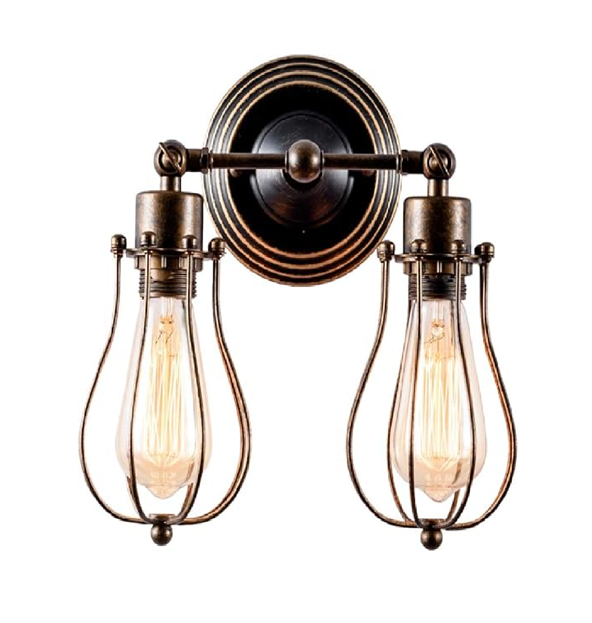 Adjustable Vintage Wall Light with Rustic Metal Cage