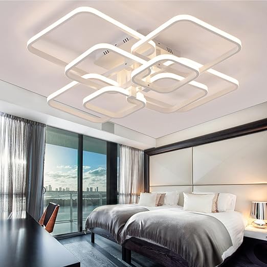 LED Ceiling Light with Remote – 4 Square Black Modern Chandelier