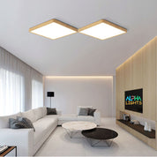 Flush mount square Wood led ceiling light