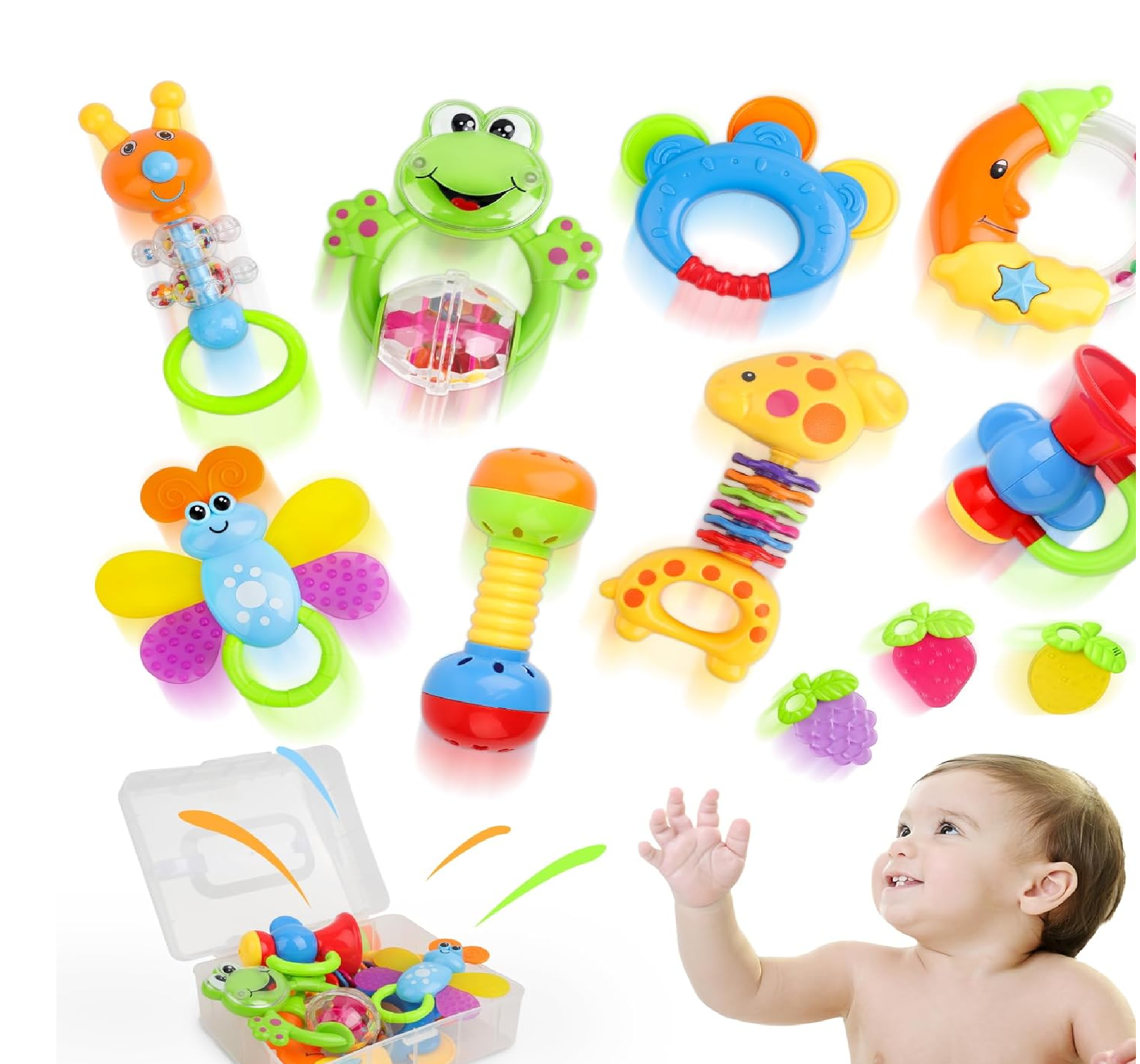 Omgpeike Baby Rattle & Teether Toy Set – 11-Piece Infant Toys with Storage Box, 0–12 Months