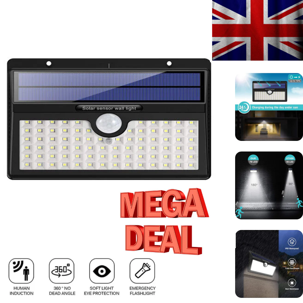 Solar Motion Sensor Light – 78 LED Outdoor Waterproof Wall Light with 3 Modes, Wireless & Solar Powered for Garden, Yard, or Pathway