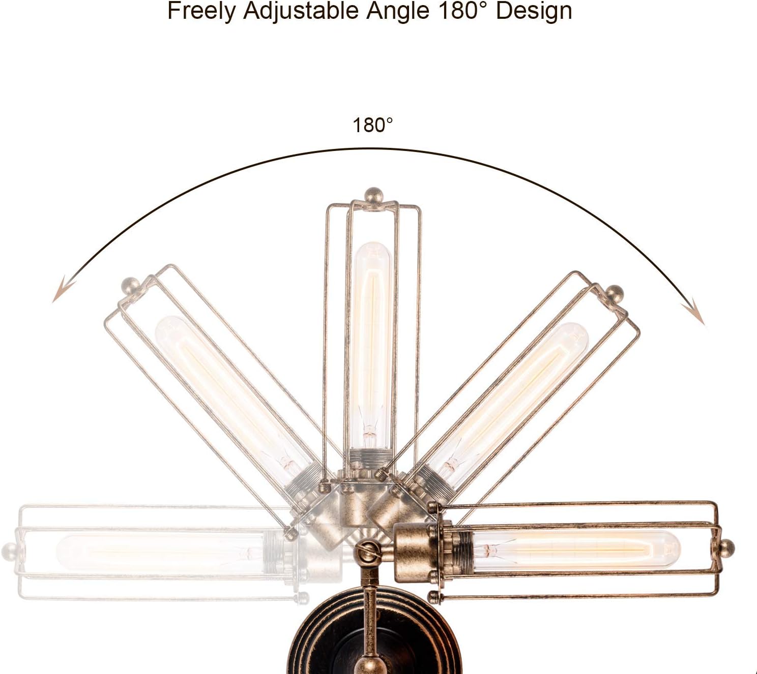 Adjustable Vintage Wall Light with Rustic Metal Cage