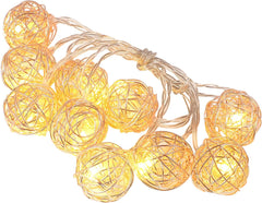 3m 20 Lamp Warm White Rattan Ball Fairy Lights with Remote Control - Perfect for Christmas and Indoor Décor