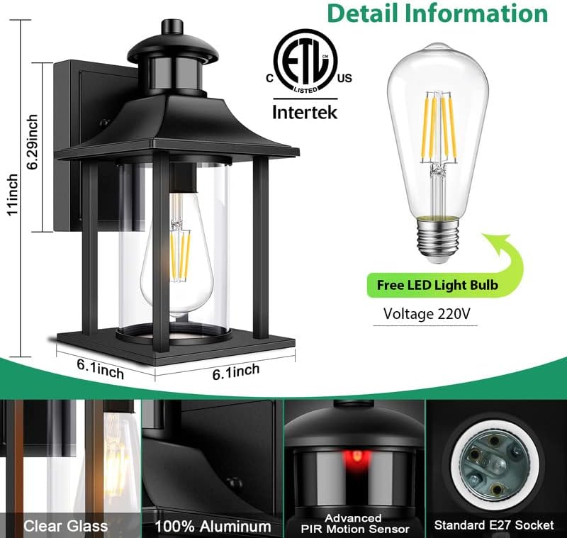 Outdoor Motion Sensor Glass Lamp