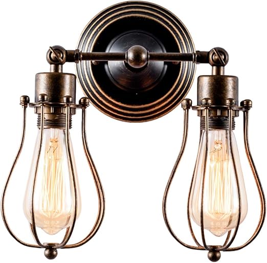Adjustable Vintage Wall Light with Rustic Metal Cage