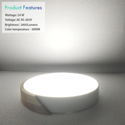 Modern LED Ceiling Light 24W, Oak & Iron Frame, 1600LM Cool White 6000K, Ideal for Living Room & Hallway
