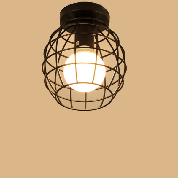 Vintage Black Metal Cage Semi Flush Mount Ceiling Light - Stylish E27 Holder for Timeless Ambiance