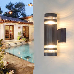 Round Shape LED Up Down Wall Lights, Waterproof Outdoor Garden Porch Sconce Door Wall Lamp, 2 Layers