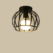 Vintage Semi Flush Ceiling Light – Black Metal Cage Fixture with E27 Holder for Living Room, Kitchen, Bedroom, or Hallway