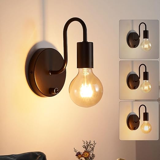 Vintage Industrial Wall Lamp Set with Pull Cord Switch