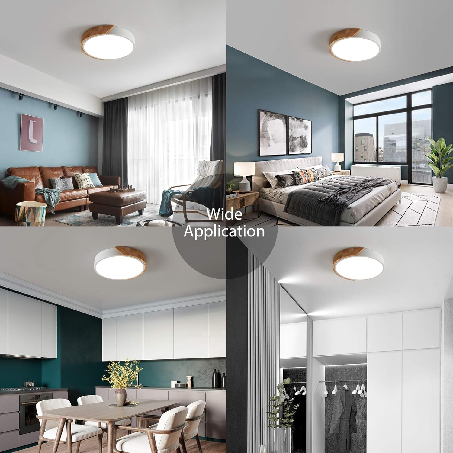 Modern LED Ceiling Light 24W, Oak & Iron Frame, 1600LM Cool White 6000K, Ideal for Living Room & Hallway
