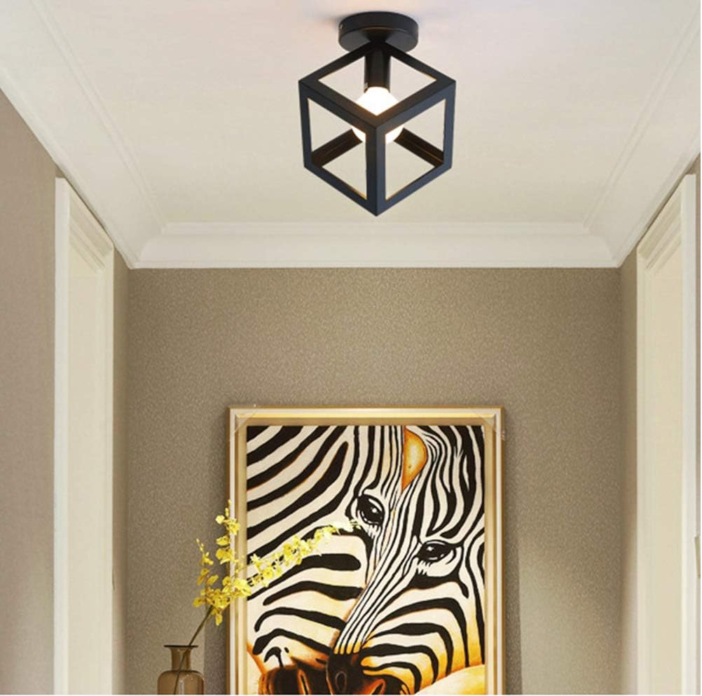Vintage Hallway Ceiling Light – Black Semi-Flush Mount Ceiling Light for Living Room, Bedroom, Hallway, Kitchen & Dining Room
