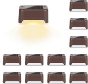 Solar Deck Lights 12 Pack – Outdoor Waterproof LED Step Lights (Warm White, Brown)