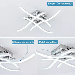 Modern LED Ceiling Light, 4-Wave Design, Dimmable Fixture for Bedroom and Hallway