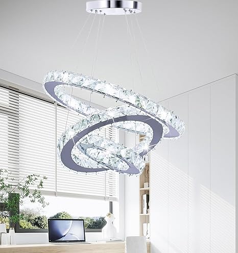 Modern LED 3-Ring Crystal Chandelier Light for Home Décor