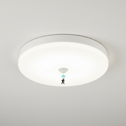 Ceiling light fixture with sensor icon on a white background
