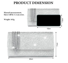 Elegant Glitter Envelope Clutch Bag with Chain Strap – Evening Party Handbag