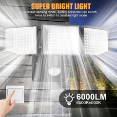 38W Led Security Lights Outdoor Motion Sensor, 6000LM 270° Adjustable Floodlight with PIR, IP65 Waterproof | Cool White