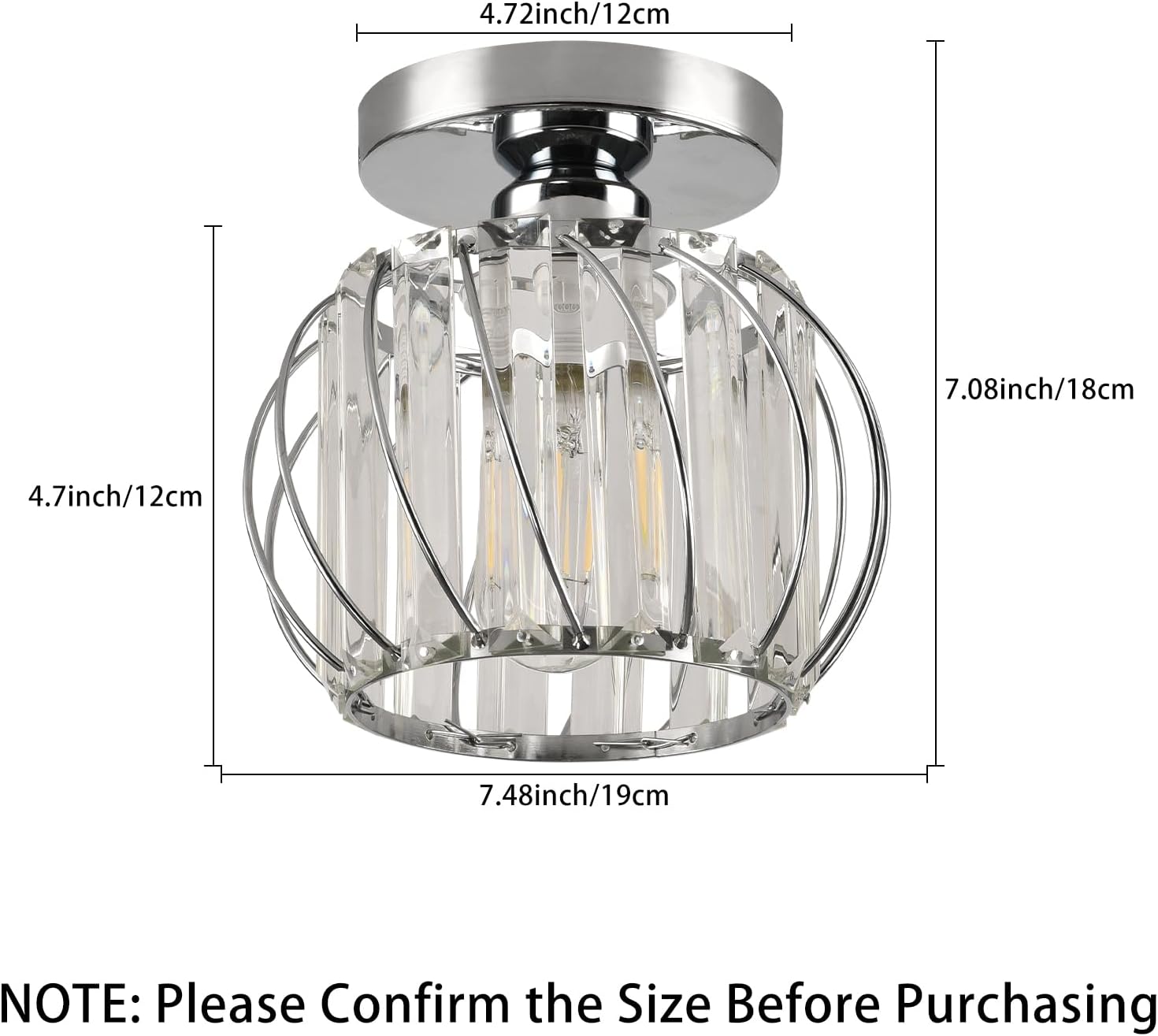 Modern Crystal Semi Flush Ceiling Light, Chrome Mini Fixture