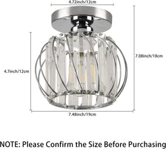 Modern Crystal Semi Flush Ceiling Light, Chrome Mini Fixture