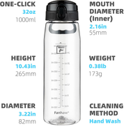 1L Clear Tritan Water Bottle with Chug Lid – Leakproof BPA-Free Sports Bottle