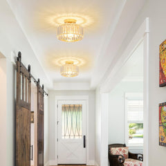 Modern Crystal Ceiling Light with Glass Lampshade Chrome