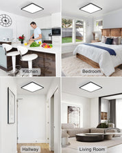 36W Square LED Ceiling Light, 3300LM, 5000K Daylight, IP44 Waterproof, Slim Black Design