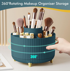 Green Rotating Makeup Organizer with 5 Compartments & Anti-Slip Base for Vanity