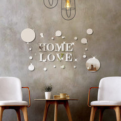 26Pcs Acrylic 3D Mirror Wall Stickers HOME LOVE Set