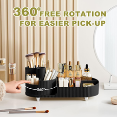 360 Rotating Black Makeup Organizer 2-in-1 Cosmetic Storage Box