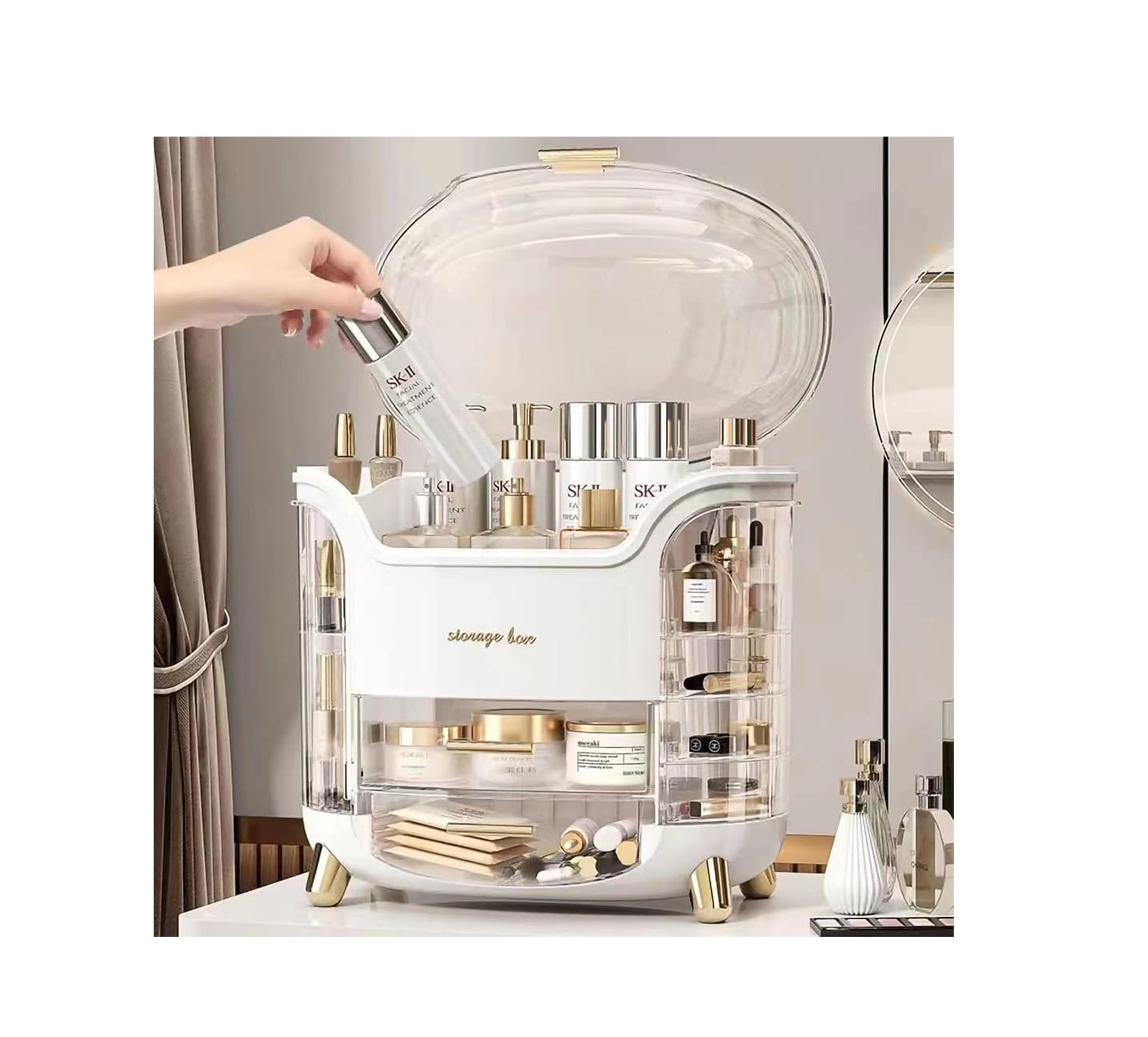 Makeup Storage Organiser with Clear Lid – Dustproof Skincare & Cosmetic Drawers